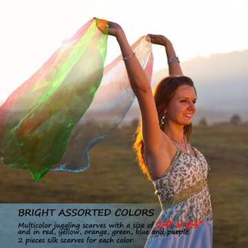 Novelty Place 12 Pcs Dance and Juggling Scarves - Gradient Colors Silk Square Scarf with Hemmed Edges - Easy Clean Ideal Performance Props Accessories(24" x 24")