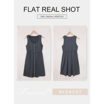 BLENCOT Summer V Neck Button Down Tank Dress for Women