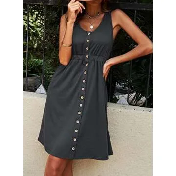 BLENCOT Summer V Neck Button Down Tank Dress for Women