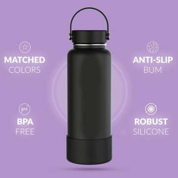 REUZBL Protective Silicone Bottle Boot for Owala FreeSip 40 oz, Hydro Flask 32-40 oz, Iron Flask, Takeya, Thermoflask, and Similar Wide Mouth Water Bottles, Protective Bottle Accessory