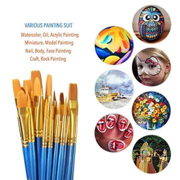 ATool Acrylic Paint Brushes Set, 5 Packs / 50 pcs Nylon Hair Brushes for All Purpose Oil WatercolPainting Artist Professional Kits Paint Brushes Set for Easter Decoration Easter Eggs Craft