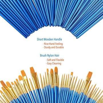 ATool Acrylic Paint Brushes Set, 5 Packs / 50 pcs Nylon Hair Brushes for All Purpose Oil WatercolPainting Artist Professional Kits Paint Brushes Set for Easter Decoration Easter Eggs Craft