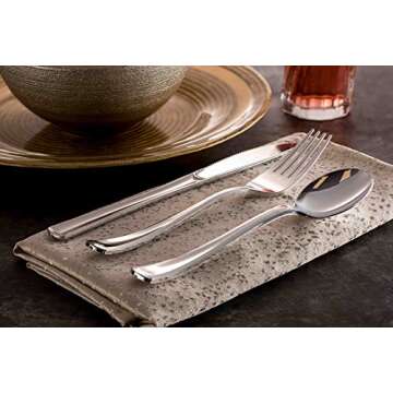 300 Plastic Silverware Set - Silver Cutlery Set - Disposable Flatware Set - 100 Forks - 100 Spoons - 100 Knives - Heavy Duty - Party Bulk