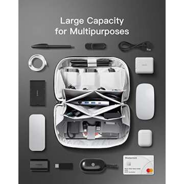 Inateck Electronics Organizer Travel Case, 180° Open Water-resistant Tech Pouch, Multifunctional Travel Organizer Bag, Electronic Accessories Carry Case for Cable, Cord, Charger, Phone, Black, Large