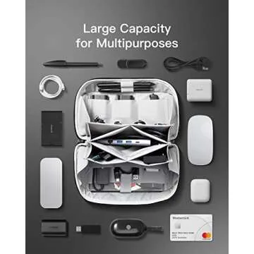 Inateck Electronics Organizer Travel Case, 180° Open Water-resistant Tech Pouch, Multifunctional Travel Organizer Bag, Electronic Accessories Carry Case for Cable, Cord, Charger, Phone, Black, Large