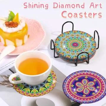 Billbotk Diamond Art Painting Coasters Kit, 8 Pieces Mandala Diamond Art Coasters with Holder, DIY D...