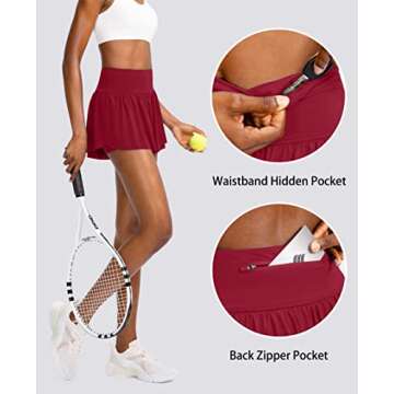 Flowy Running Shorts for Women with 4 Pockets 2 in 1 High Waisted Women's Butterfly Workout Athletic Tennis Skirt Shorts (Red, M)