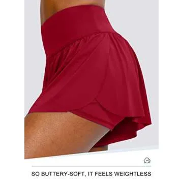 Flowy Running Shorts for Women with 4 Pockets 2 in 1 High Waisted Women's Butterfly Workout Athletic Tennis Skirt Shorts (Red, M)