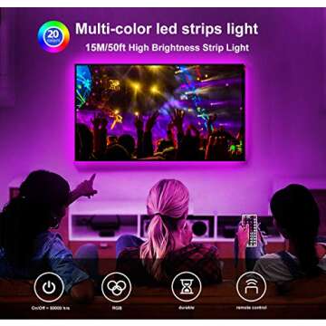 DAYBETTER Led Strip Lights 50ft, Color Changing Led Light Strip with Remote Control, 5050 RGB Strip ...