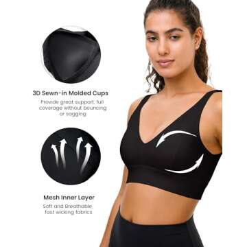 Luvrobes Sports Bras for Women - U Back Wireless Medium Impact Sports Bra Padded Workout Yoga Bras(Black,S)