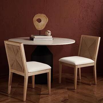 SAFAVIEH Couture Collection Emilio Natural Woven Solid Wood Dining Chair Set of 2 (Fully Assembled)