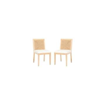SAFAVIEH Couture Collection Emilio Natural Woven Solid Wood Dining Chair Set of 2 (Fully Assembled)