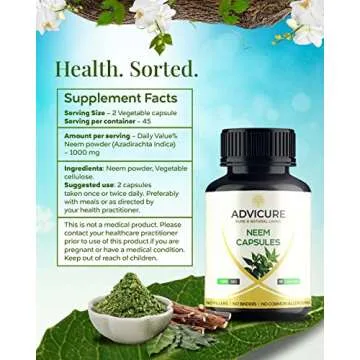 Advicure Pure Veg Capsules Pack Natural Ayurvedic Supplement Tablets for Men Women (Neem, 90 Count)