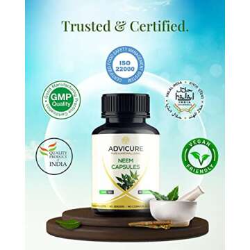Advicure Pure Veg Capsules Pack Natural Ayurvedic Supplement Tablets for Men Women (Neem, 90 Count)