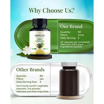 Advicure Pure Veg Capsules Pack Natural Ayurvedic Supplement Tablets for Men Women (Neem, 90 Count)