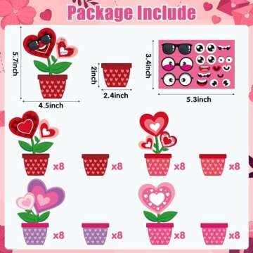 WATINC 32PCS Valentine’s Day Flower Craft Kit, Make Your Own Valentine Heart Flowers Pot Gift Craf...