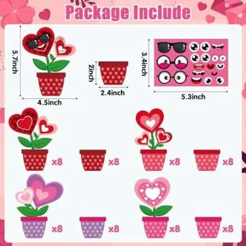 WATINC 32PCS Valentine’s Day Flower Craft Kit, Make Your Own Valentine Heart Flowers Pot Gift Craf...