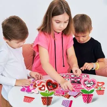 WATINC 32PCS Valentine’s Day Flower Craft Kit, Make Your Own Valentine Heart Flowers Pot Gift Craft Decorations, DIY Art Set Home School Classroom Fun Activities Party Decors for Kids