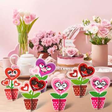 WATINC 32PCS Valentine’s Day Flower Craft Kit, Make Your Own Valentine Heart Flowers Pot Gift Craft Decorations, DIY Art Set Home School Classroom Fun Activities Party Decors for Kids