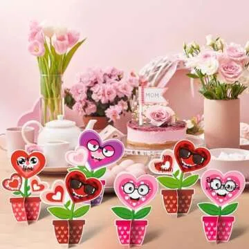 WATINC 32PCS Valentine’s Day Flower Craft Kit, Make Your Own Valentine Heart Flowers Pot Gift Craft Decorations, DIY Art Set Home School Classroom Fun Activities Party Decors for Kids