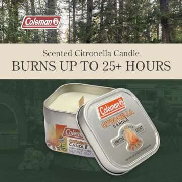 Coleman Campfire Scented Citronella Candle - Wooden Crackle Wick, Campfire Fragrance, 25-Hour Burn T...