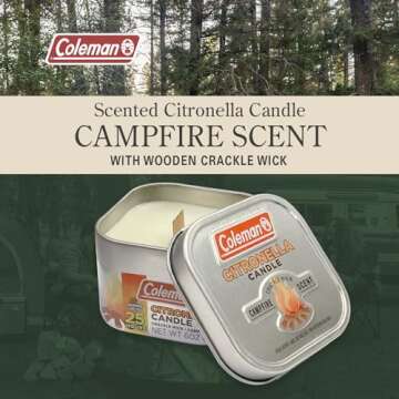 Coleman Campfire Scented Citronella Candle - Wooden Crackle Wick, Campfire Fragrance, 25-Hour Burn Time - Nostalgic Tin for Crackling Outdoor Ambiance