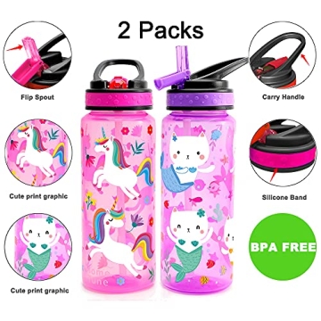Home Tune Kids Water Bottle 2 Pack - BPA Free, Cute Designs