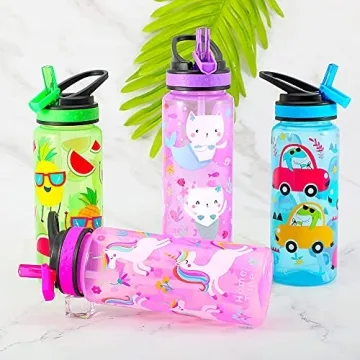 Home Tune Kids Water Bottle 2 Pack - BPA Free, Cute Designs