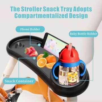 3 in 1 Universal Stroller Snack Tray,Stroller Snack Tray with Phone Holder and Cup Holder,Upgraded N...