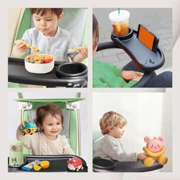 3 in 1 Universal Stroller Snack Tray,Stroller Snack Tray with Phone Holder and Cup Holder,Upgraded Non-Slip and Adjustable,for Almost All Strollers