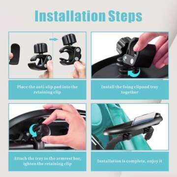 3 in 1 Universal Stroller Snack Tray,Stroller Snack Tray with Phone Holder and Cup Holder,Upgraded Non-Slip and Adjustable,for Almost All Strollers