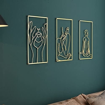 Gold Wall Art Decor Set of 3 , 0.12'' Thicker Metal Minimalist Decor Art, Modern Abstract Female Sin...