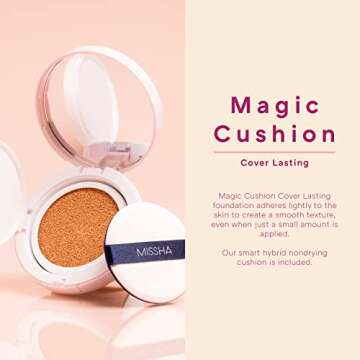 MISSHA Magic Cushion Foundation No.21 Light Beige for Bright Skin - Flawless Coverage, Dewy Finish, ...