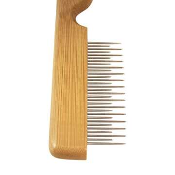 AtEase Accents Detangling Pet Comb for Matted Hair and Detangler, with Long & Short Stainless Steel Teeth for Dog and Cat- Natural Easy Grooming Tool