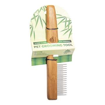 AtEase Accents Detangling Pet Comb for Matted Hair and Detangler, with Long & Short Stainless Steel Teeth for Dog and Cat- Natural Easy Grooming Tool