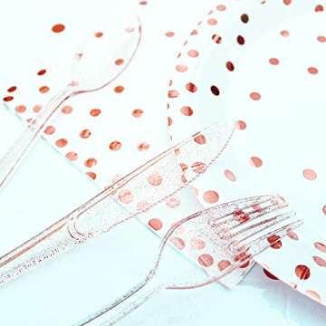 hapray 180PCS Rose Gold Plastic Silverware Set, Disposable Glitter Gold Cutlery, Flatware Set, 60 Gold Forks, 60 Gold Spoons, 60 Gold Knives, Valentines Day Fancy Party Utensils for Christmas