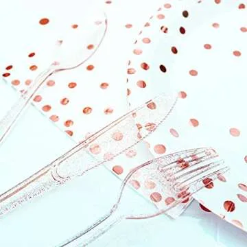 hapray 180PCS Rose Gold Plastic Silverware Set, Disposable Glitter Gold Cutlery, Flatware Set, 60 Gold Forks, 60 Gold Spoons, 60 Gold Knives, Valentines Day Fancy Party Utensils for Christmas