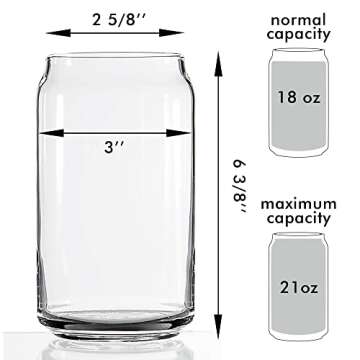 ECODESIGN-US Beer Glass Can Shaped 20 Oz Beer Glasses 4 Pack w/Coasters