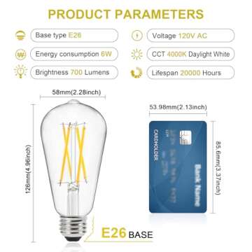 Ascher Vintage LED Edison Bulbs - Dimmable, 60W Equivalent