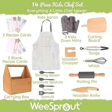 WeeSprout Little Chef Kids Cooking & Baking Set, 14 Piece Cooking Set with Real Kitchen Tools & Kids...