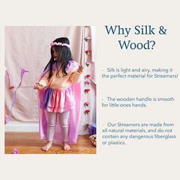 Sarah's Silks Blossom Streamer - 8 Foot Long Ribbon Wand for Kids Dance, Baton Stick Twirling and Rhythmic Gymnastics Bright Colored 100% Silk Ribbon and Wooden Birch Handle, 1 Piece