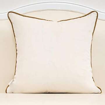 Alerfa Gold Leather Striped White Throw Pillow Cover 20x20 Inch, Geometric Luxury Decorative Embroid...