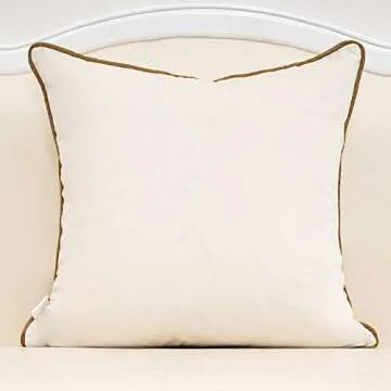 Alerfa Gold Leather Striped White Throw Pillow Cover 20x20 Inch, Geometric Luxury Decorative Embroid...