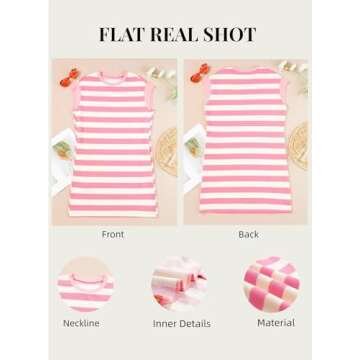 AlvaQ Summer Shirt Dress for Women Trendy 2025 Casual Crewneck Striped Tunic Short Dresses with Pockets Pink Medium