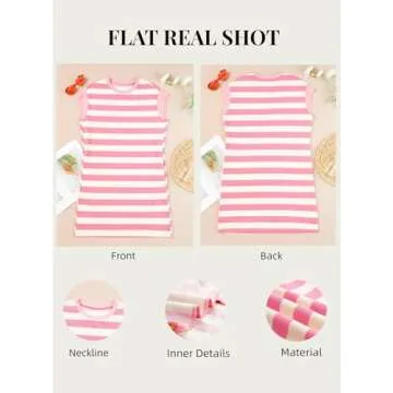 AlvaQ Summer Shirt Dress for Women Trendy 2025 Casual Crewneck Striped Tunic Short Dresses with Pockets Pink Medium