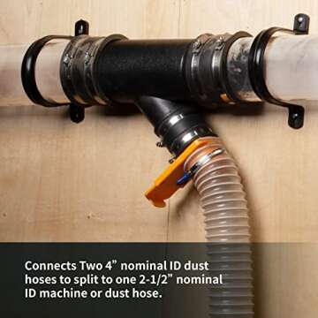 POWERTEC 70190V 4-Inch by 2-1/2-Inch Y-Fitting Dust Collection Hose Connector, 1 PK