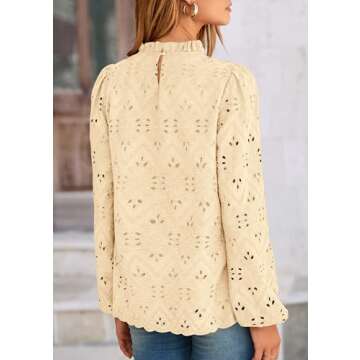 PRETTYGARDEN Tops for Women Trendy 2025 Spring Long Sleeve Blouses Dressy Casual Embroidered Eyelet ...