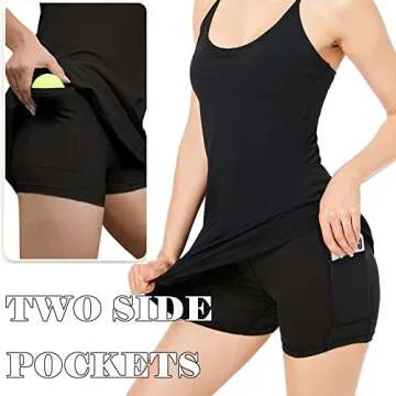 JGS1996 Tennis Golf Dresses for Women with Built-in Bra & Shorts Pockets Sleeveless Workout Athletic Exercise Dress Black