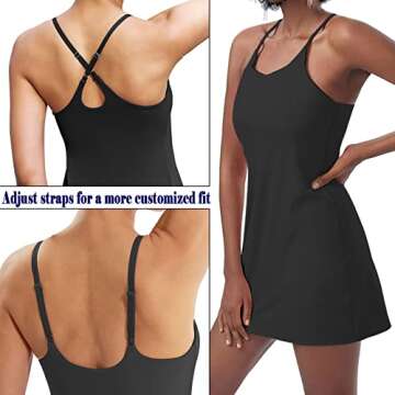 JGS1996 Tennis Golf Dresses for Women with Built-in Bra & Shorts Pockets Sleeveless Workout Athletic Exercise Dress Black