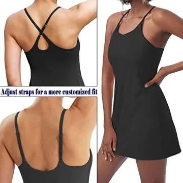 JGS1996 Tennis Golf Dresses for Women with Built-in Bra & Shorts Pockets Sleeveless Workout Athletic Exercise Dress Black
